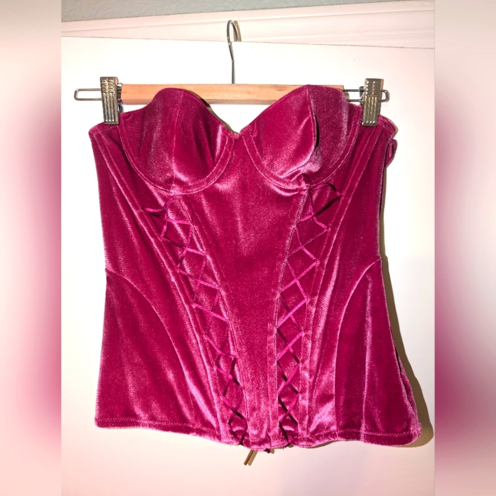 NWT Savage X Fenty Velvet Magenta Corset XS